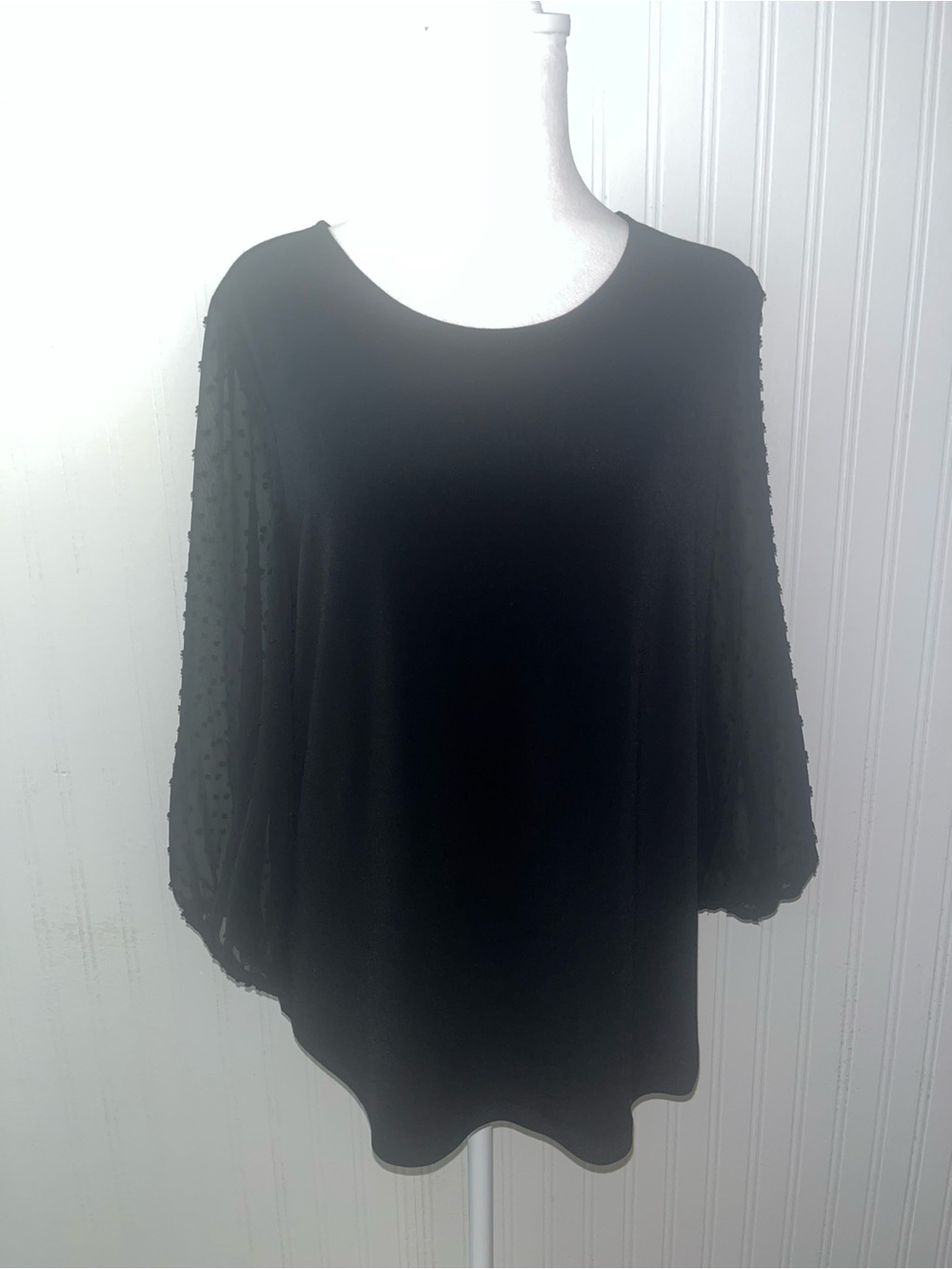 Adrianna Papell Black Sheer Dotted Sleeve Blouse
